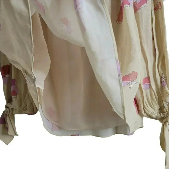 Jill stuart Off The Shoulder Blouse Womens M Ivory FloralBow 3/4 Sleeve hem tie - Picture 4 of 10